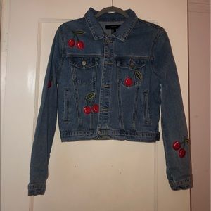Light wash Jean Jacket with Cherry Detailing